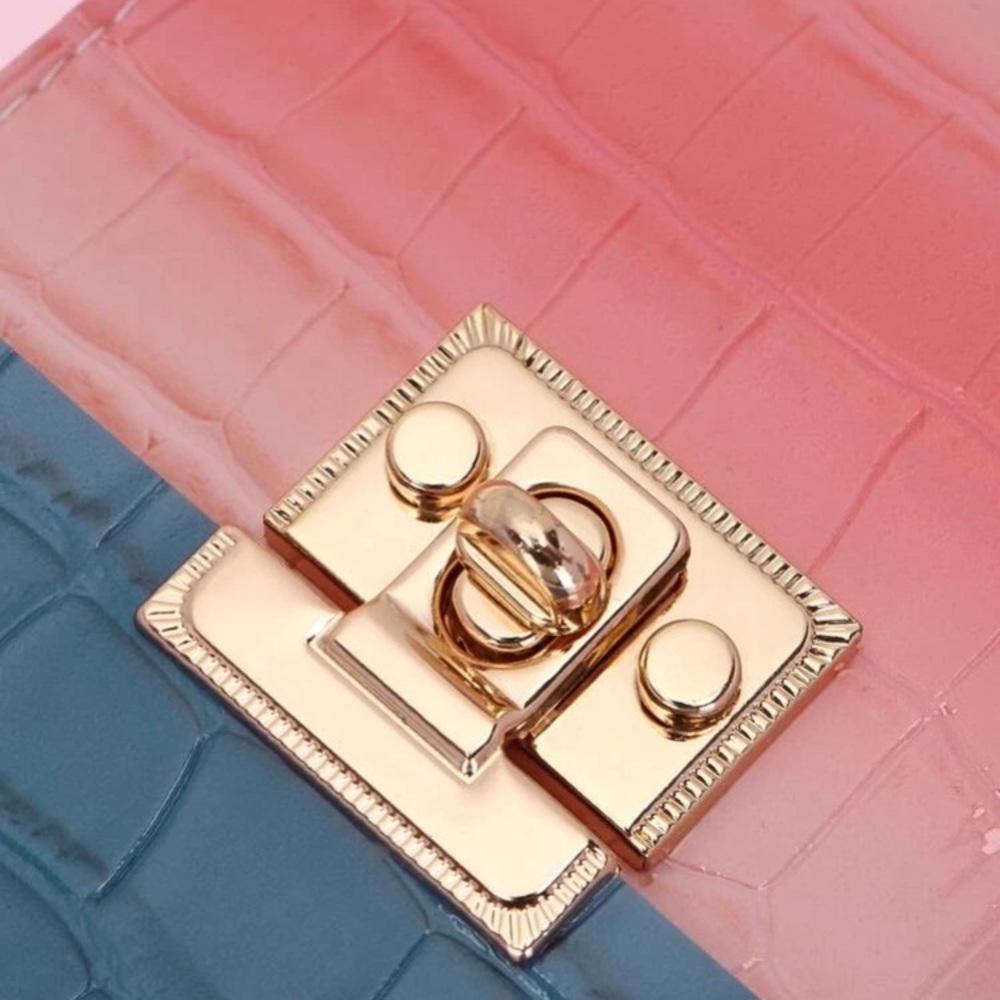Crocodile Ombré pink | blue  | gold chain | crossbody mini bag - Picture 7 of 12